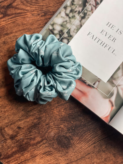 SEAFOAM FLORAL | Classic Rib Scrunchie